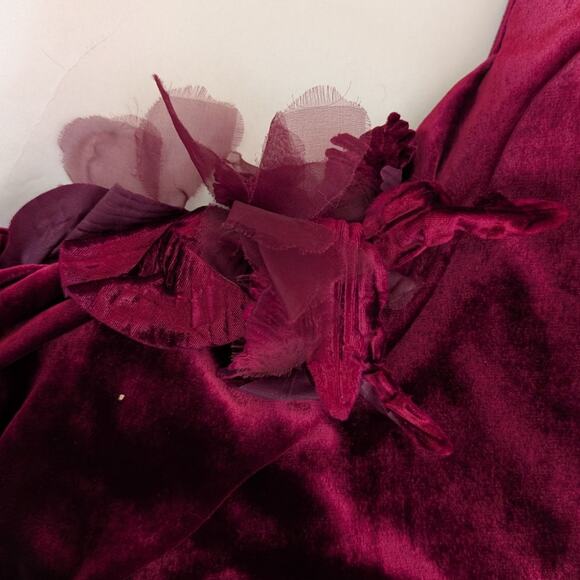 Marchesa Off The Shoulder Floral Appliqued Velvet Gown Burgundy Red Size 10 - Picture 16 of 16